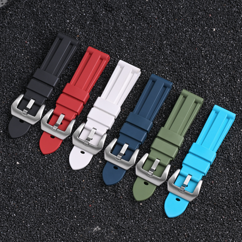 FKM Fluororubber Watch Bands in 20mm, 22mm, and 24mm for Panerai 111, 386, and 441 Mechanical Watches