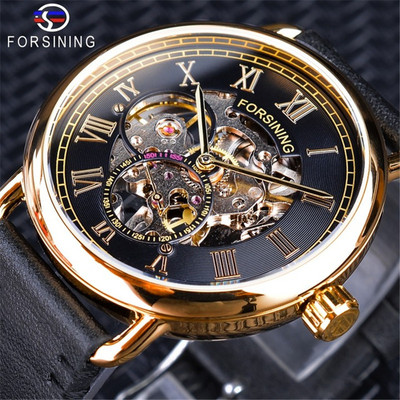 Forsining Males's Trend Informal Traditional Watch: Hole Waterproof Leather-based Handbook Mechanical Timepiece