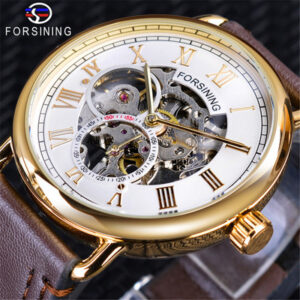 Forsining Males’s Trend Informal Traditional Watch: Hole Waterproof Leather-based Handbook Mechanical Timepiece