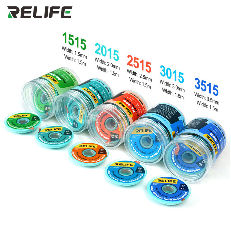 RELIFE RL-20B Desoldering Wire – Efficient Cleansing with Low Residue for Cellular Cellphone PCB Tin Elimination and Welding Restore, 5 Items per Pack